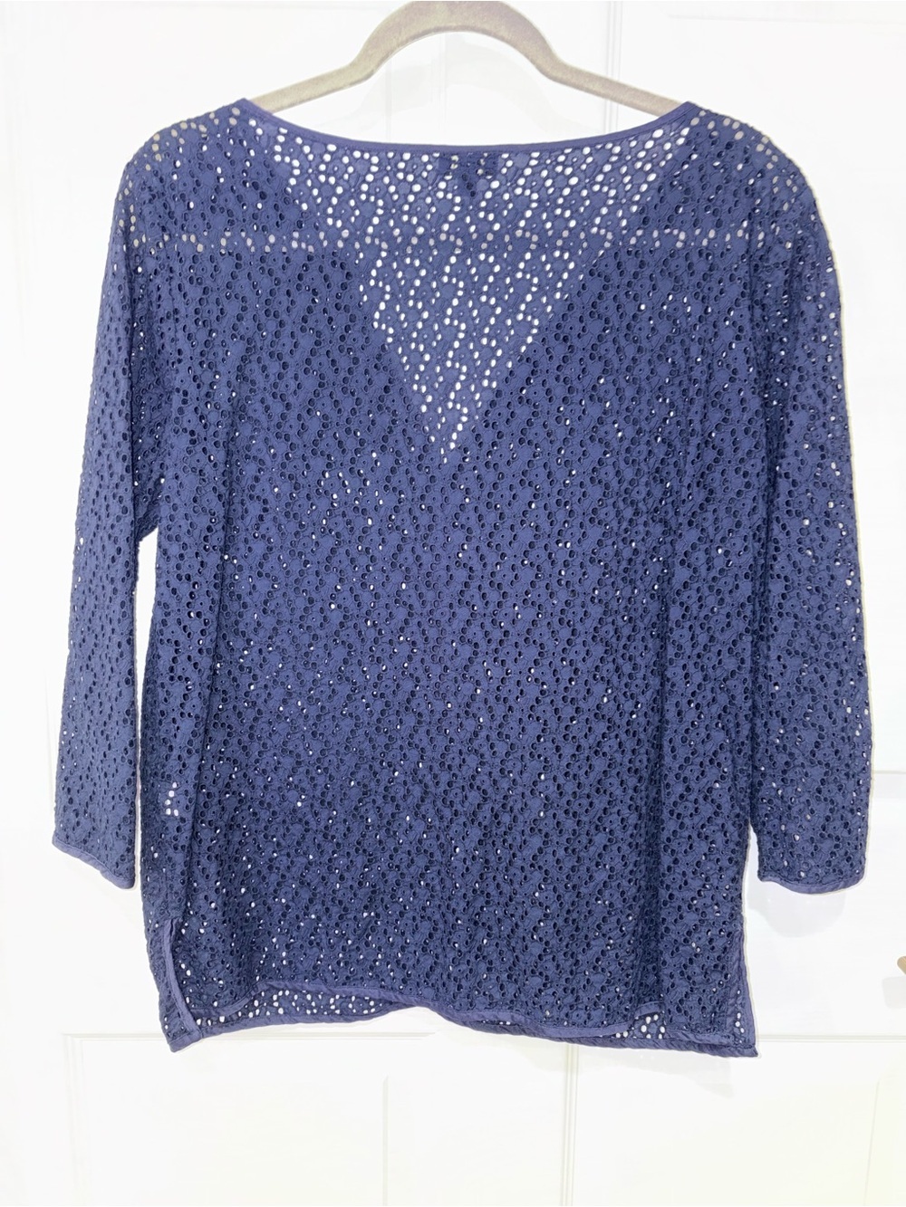 Talbots Blue Eyelet Open Knit Cardigan Top Size Small 100% Cotton Boho - Picture 2 of 8